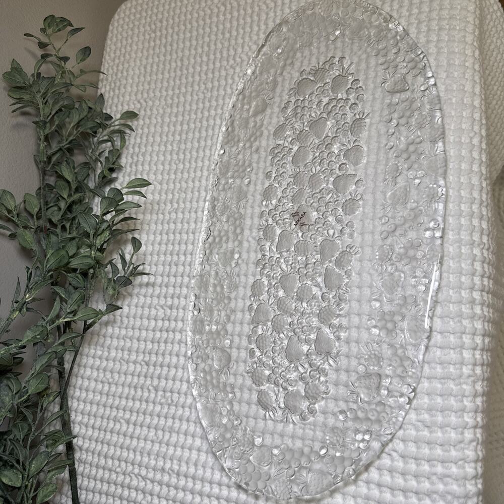Mikasa Walther Crystal Strawberry Berry Glass Platter 16” West Germany Vintage
